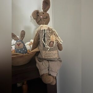 Primitive Brown  Bunny with Carrot Decor shelf sitter